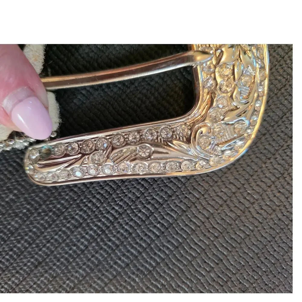 Atlas Western Calf Hair Zebra Print Pink Rhinestones Silver Studded Belt 34 XS